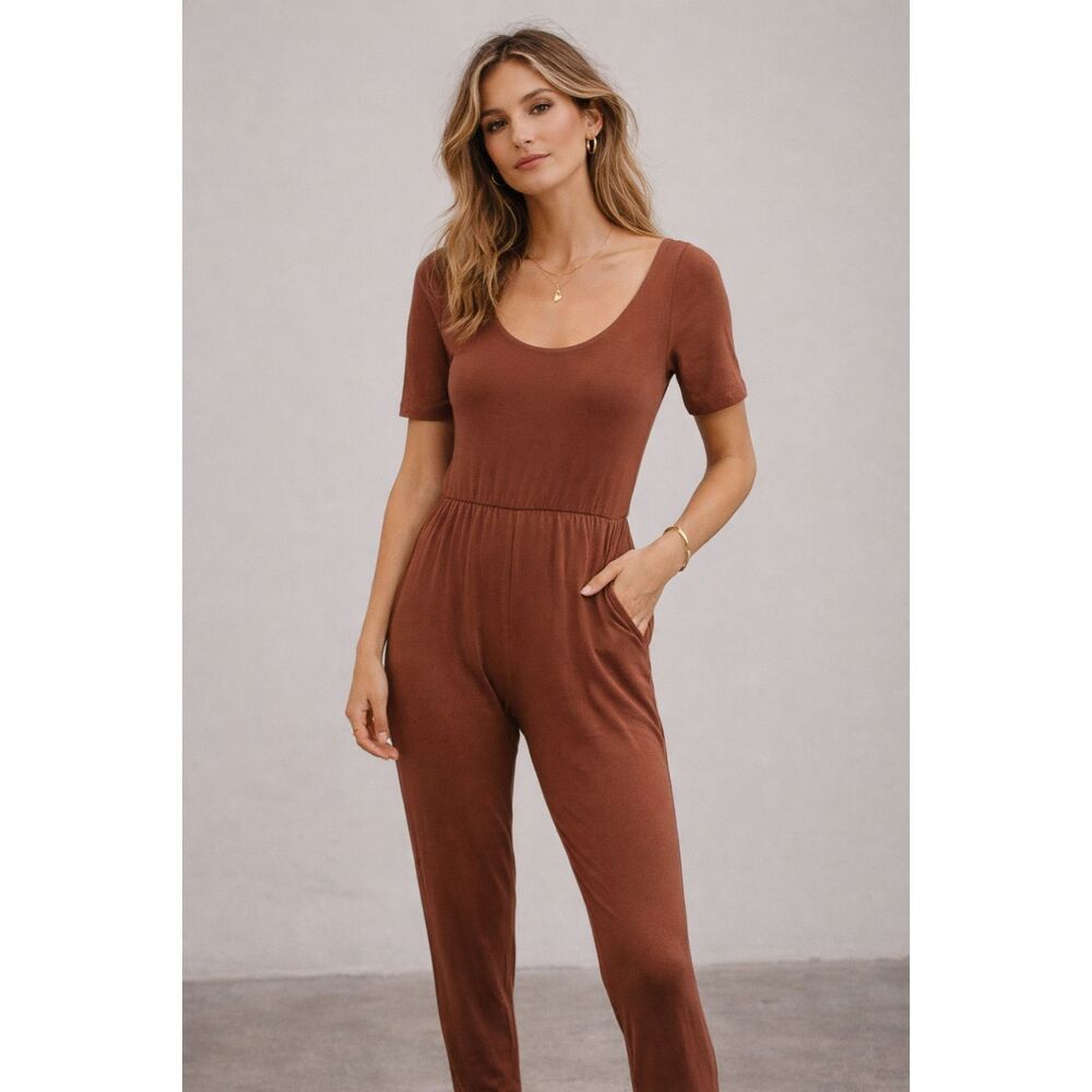 IMBODHI Bodhi Brown Short Sleeve Yoga Jumpsuit Top Pants   Women's Size Small